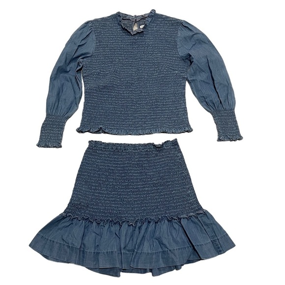 Veronica Beard Sz 8 Set Idony Smocked Top Aloya Smocked Skirt Indigo Blue $575 - Picture 3 of 5